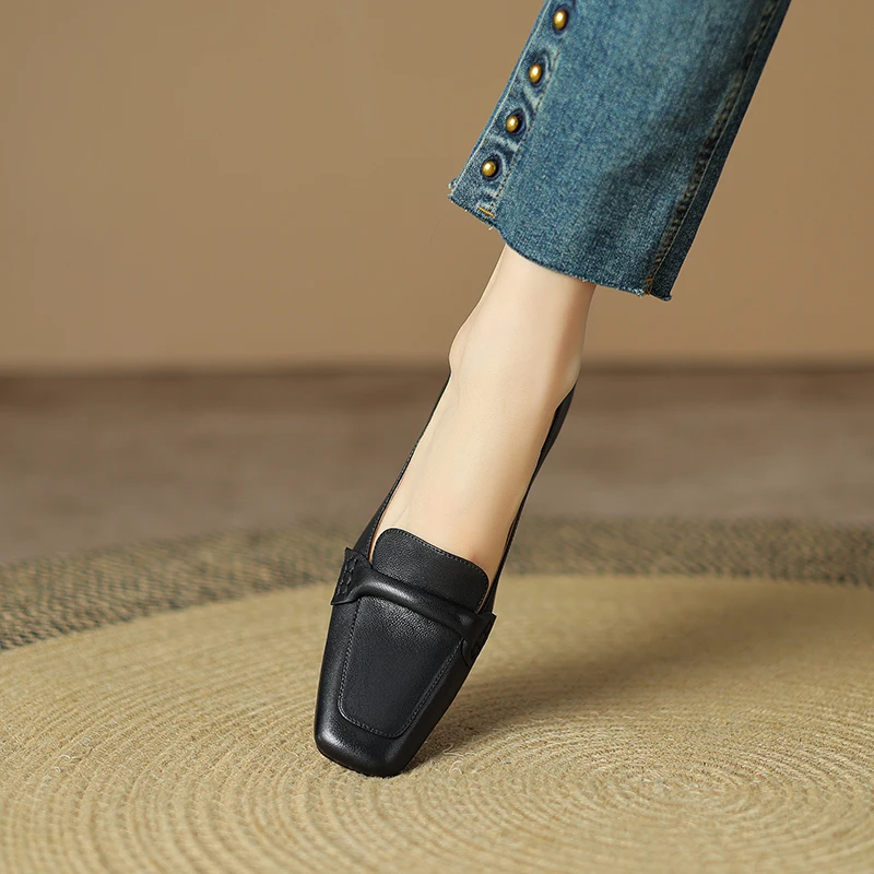 Women Pumps Shoes Genuine Leather 5m Heels Elegant Fashion Concise High Quality Lady Shoes Square Toe HIgh Thick Heel A130