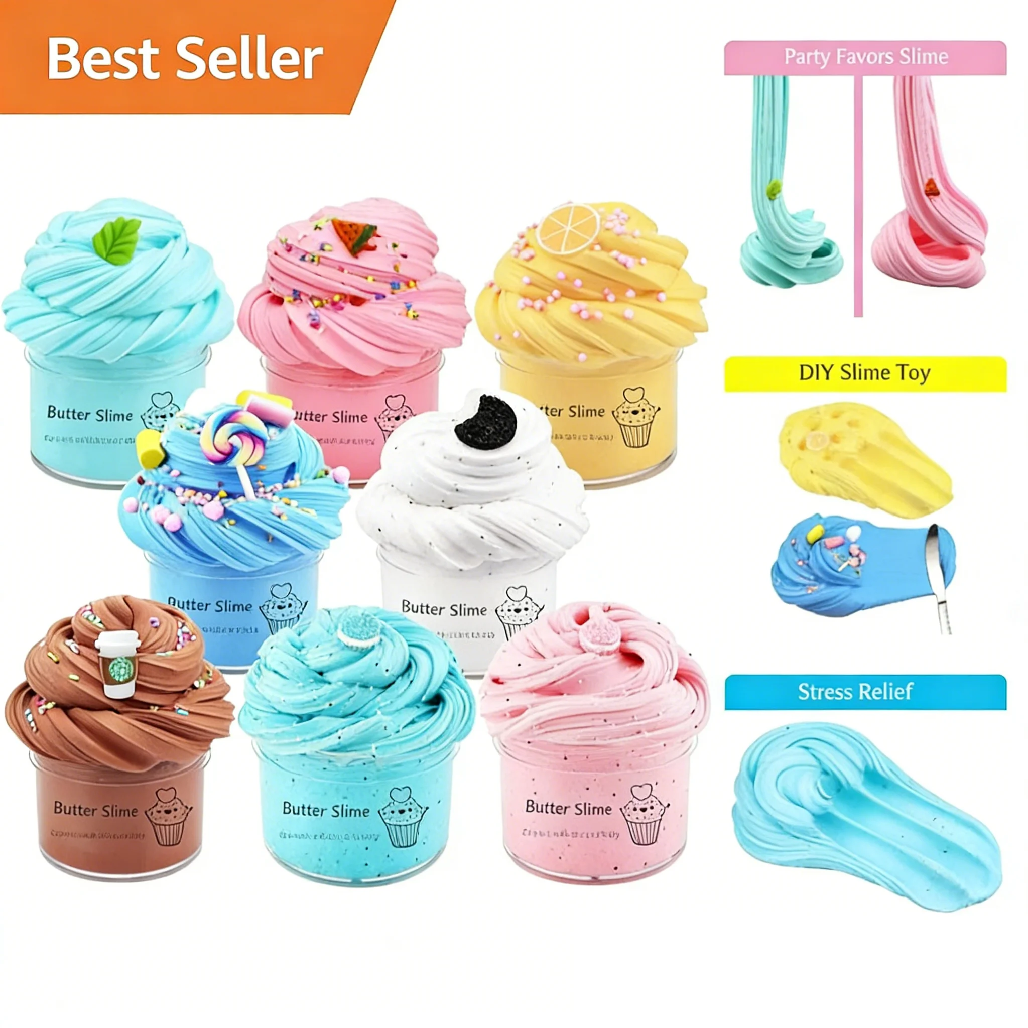 12pcs Round Jar Butter Slime 50ml Set Soft Rubber Clay Children's Stress Relief Toys Diy Birthday Gifts For Boys And Girls