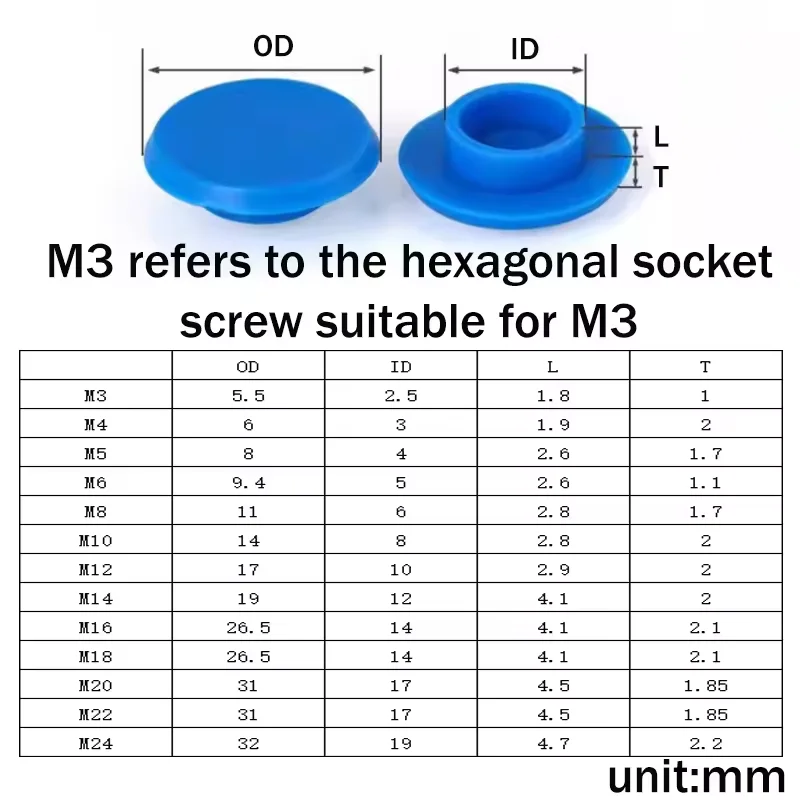 Protective Caps for Screw M3 M4 M5 M6 M8 M10 M12 M14 M16 M18~M24 Hex Socket Screw Cover Cap Protector Dust Plug Waterproof Cover