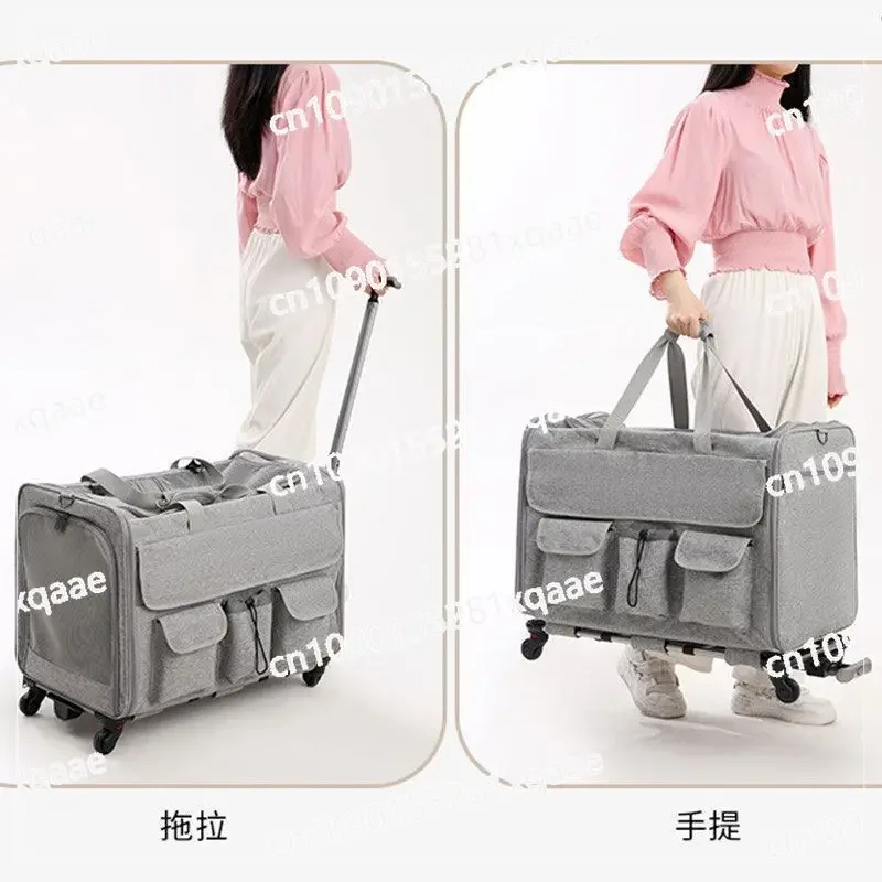 Cat Out Bag Universal Wheel Pet Trolley Case Large Capacity Breathable Portable Portable Oblique Span Dog Bag