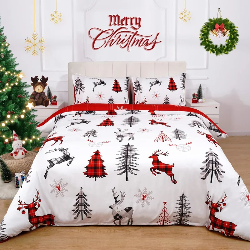 Christmas duvet cover large 3PCS reindeer pattern ultra-fine fiber bedding set with zipper (2 pillowcases, no duvet)