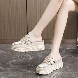 2024 Summer New Women's Sandals Fashion Breathable Increase Baotou Semi-slippers Women Small White Shoe Sexy platform shoes