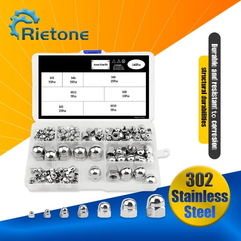 

Гайка желудя M3 M4 M5 M6 M8 M10 M12 Шестигранные гайки из нержавеющей стали 304, декоративные купольные гайки, глухие гайки, набор в ассортименте