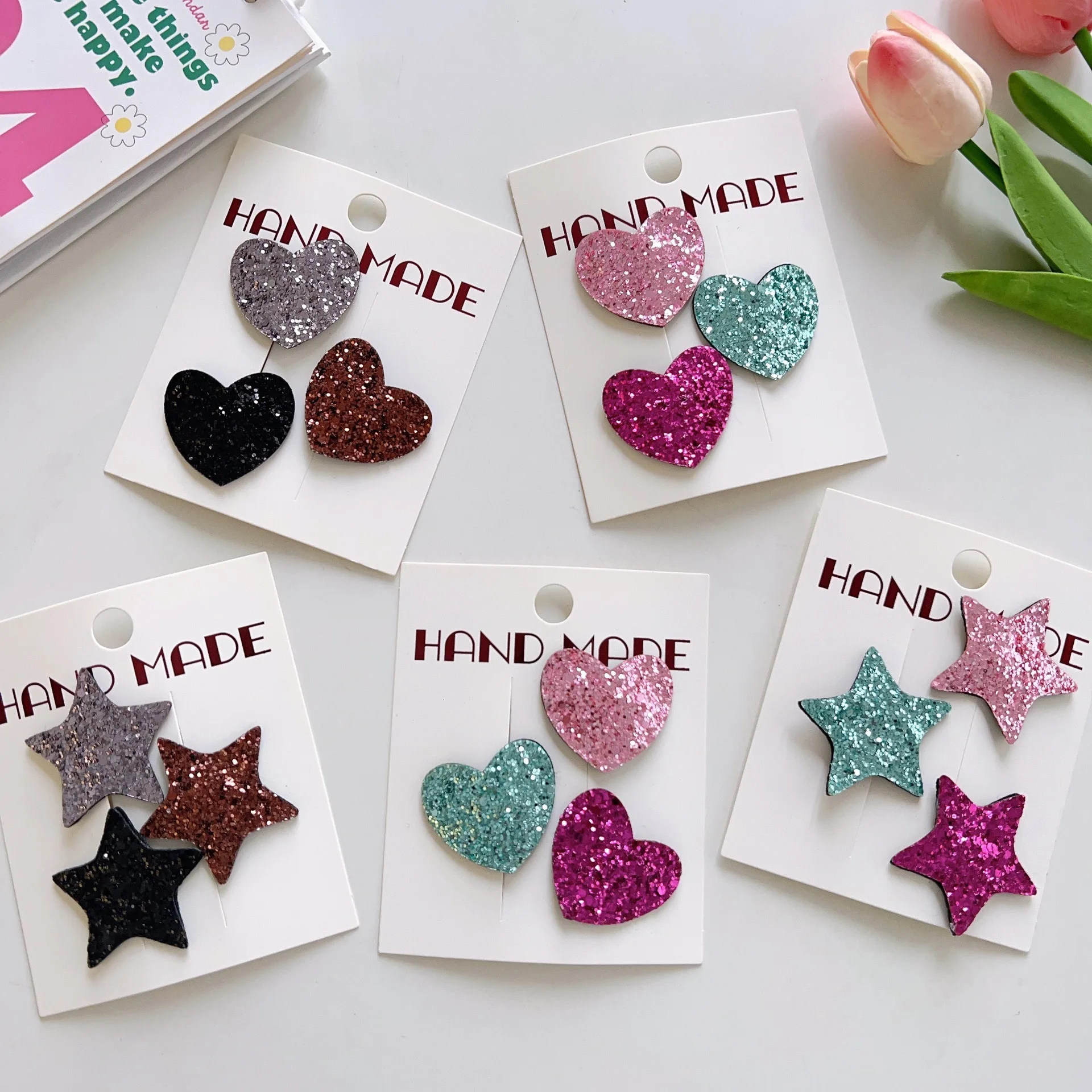 

3pcs Adorable Baby Girls Shiny Star & Heart Hair Clips for Side Bangs