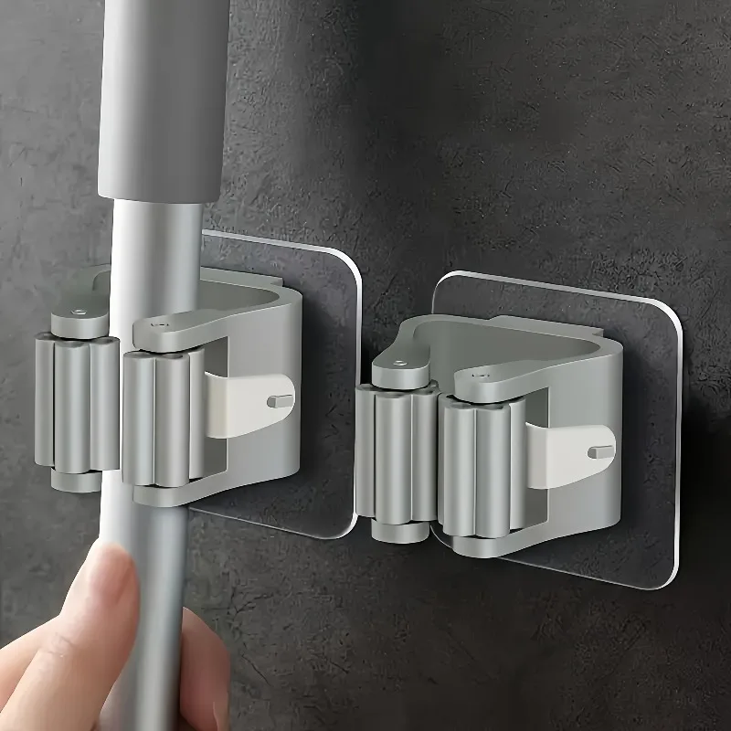 4pcs Strong Adhesive Mop Hooks - No-Drill Wall Hangers for Brooms, Toilet Brushes & Tools, Utility Hooks for Bathroom
