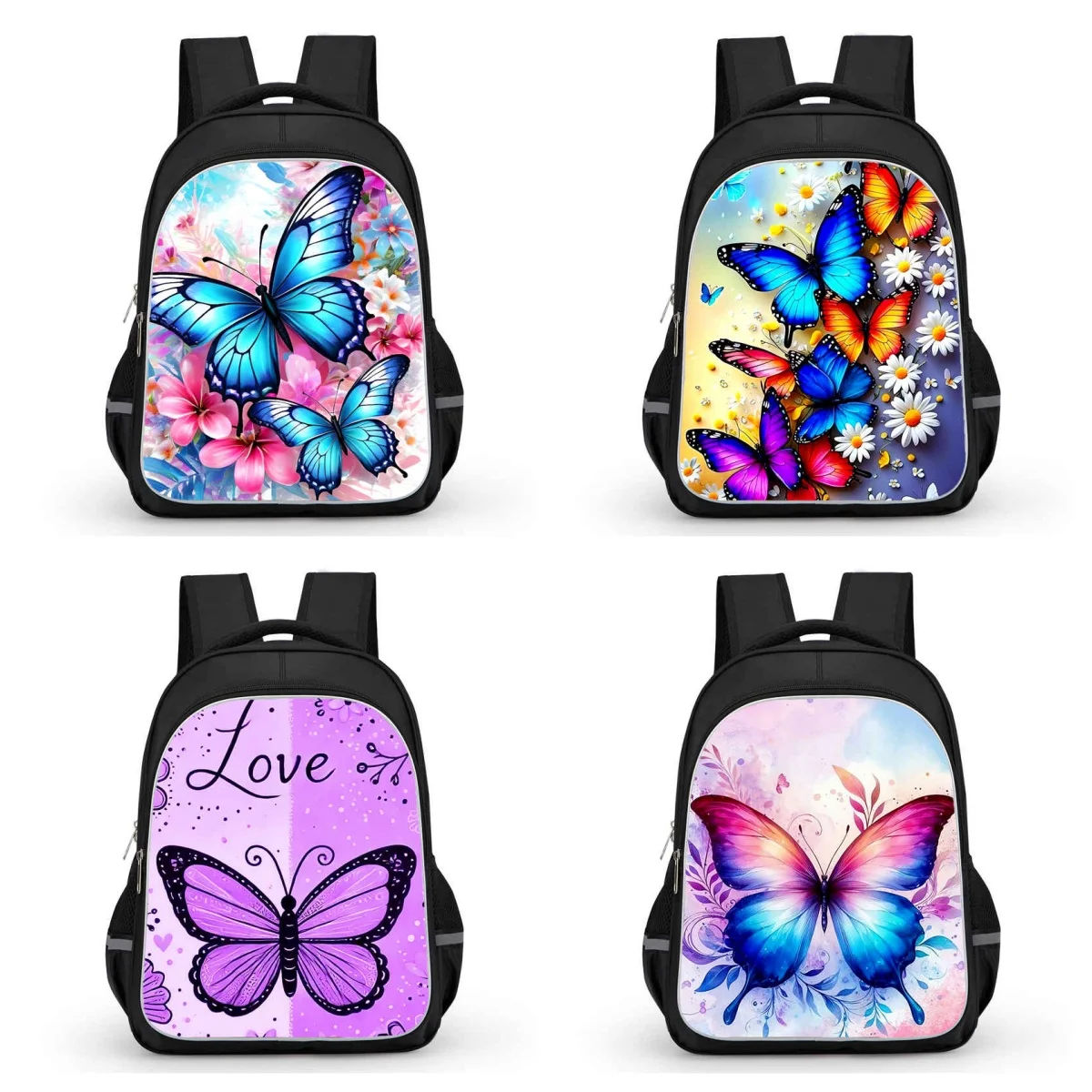 

16IN Animal Prints Butterfuly School Backpack with Double Zipper Pocket,Cartoon School Bags for Boys Girl,Durable Child Backpack
