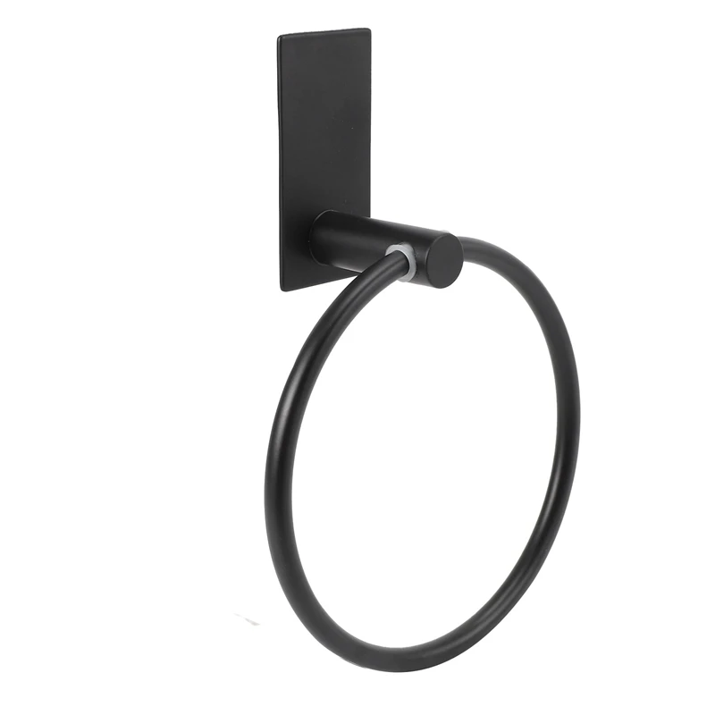 Towel Ring/Hand Towel Holder - Self Adhesive Round Towel Rack Black Hand Towel Bar For Bathroom, Stainless Steel