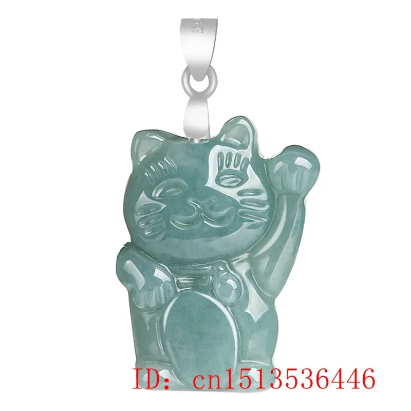 Burmesische blaue Jade Glück Katze Anhänger echte grüne 925 Silber Smaragd Vintage Frauen Schmuck Jadeit Halskette Accessoires natürlich