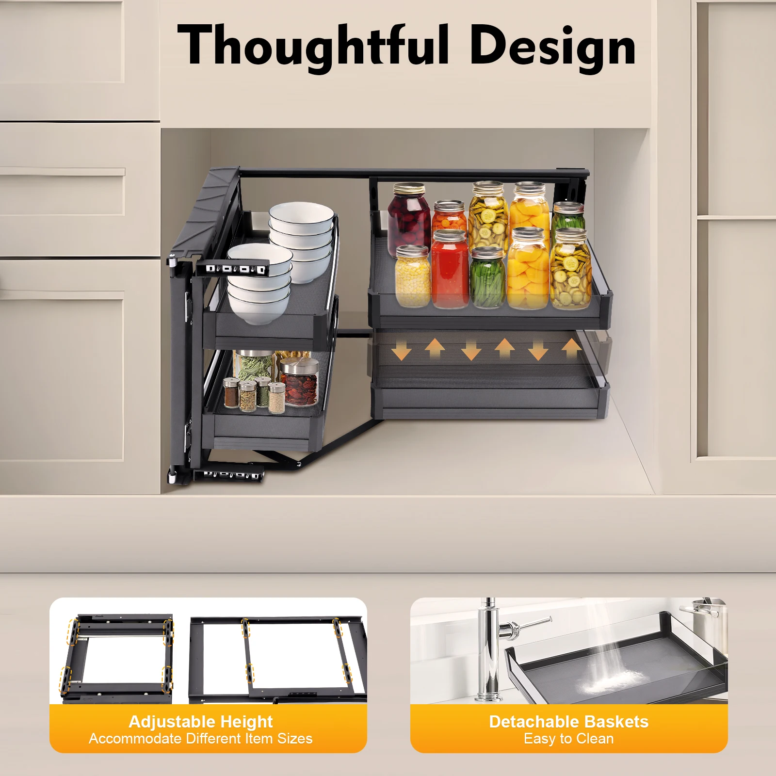 Ausziehbarer Eckschrank für die Küche, Ausziehbarer Blind-Eckschrank für 14-Zoll-Organizer, Ausziehbarer Eck zum Öffnen der Links- oder Rechtshänder