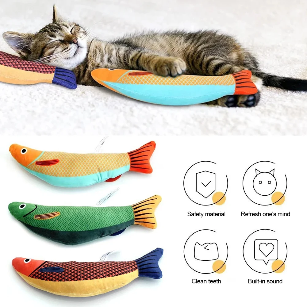 Cat Durable Toy Catnip Simulation Fish Goldfish Kitten Toy Pillowfish Interactive Sounding Chew Bite Plush Toys Pet Cat Supplies