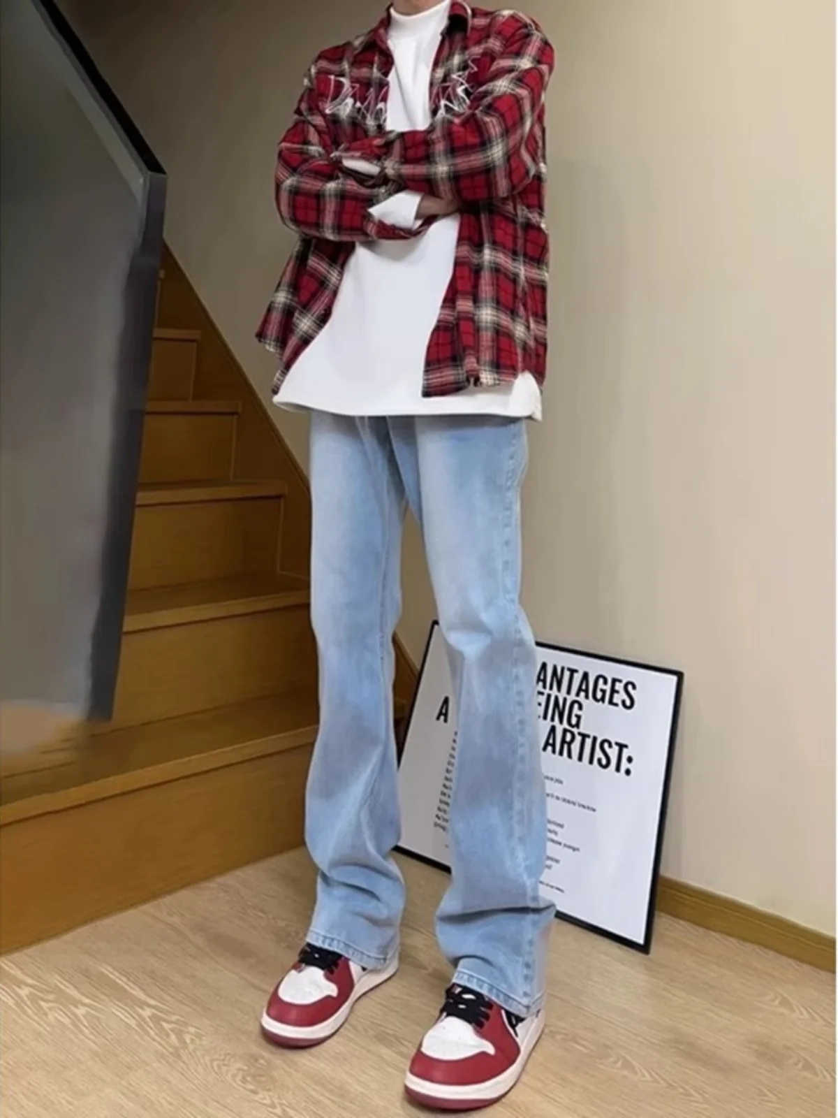 

Мужские джинсы Cleanfit светло-голубого цвета, повседневные, зауженные, прямого кроя, слегка расклешенные, длинные брюки, весна-осень, американский уличный стиль