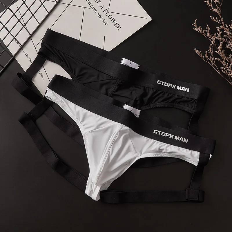 Men's Jockstrap Personalized Single Panties Ice Silk T Back Thong Straps Formal U Convex Pouch G String Thin Style Fun Underwear