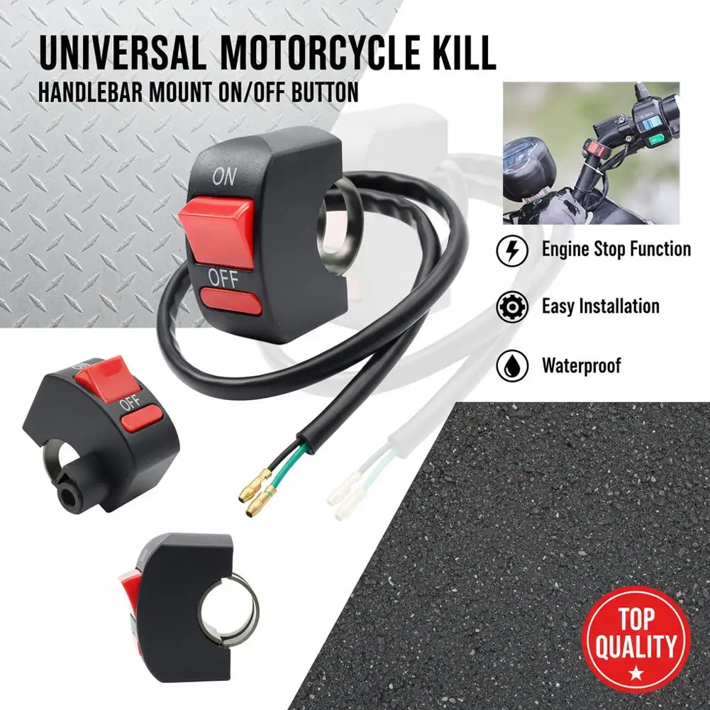 Motorcycle Handlebar Flameout Switch Motorbike ON OFF Button Waterproof Two-Wire Switch for Moto ATV Bike Flameout Switch Button