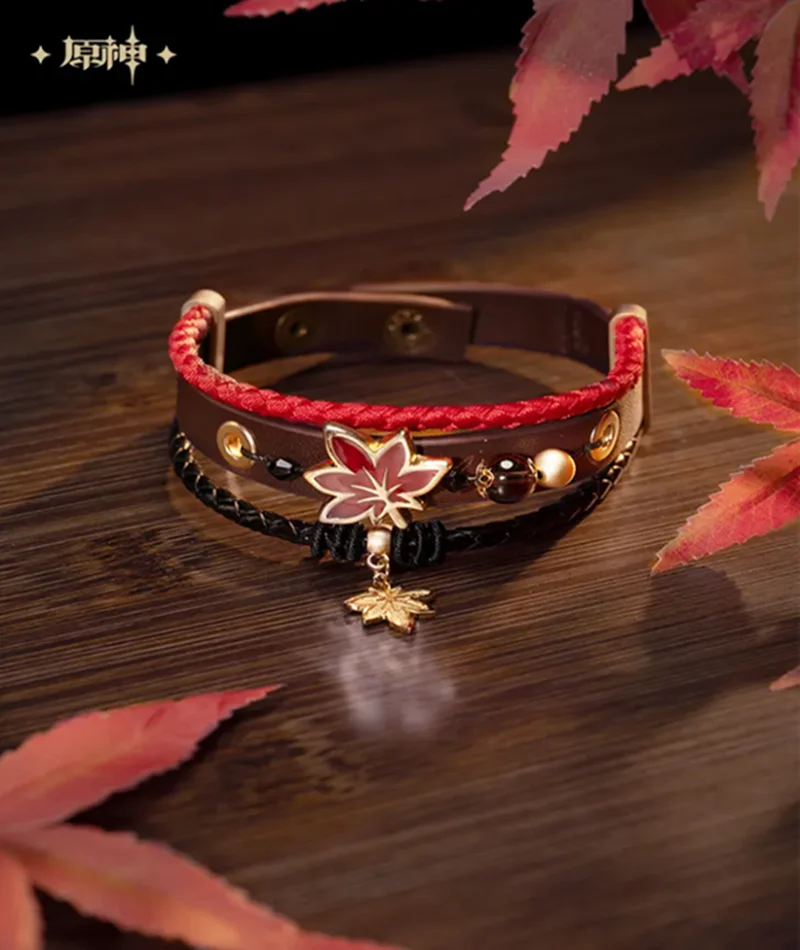 [Genuine] Game Genshin Impact Cosplay Jewelry Kazuha PU Wristband Anime Metal Adjustable Bracelet Couples  Goods in stock