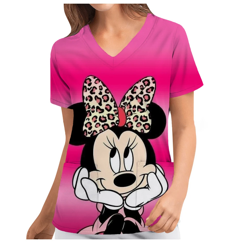 Disney Mickey Mouse print Scrubs Medical Uniforms Women Nurse Accessories Clinical Uniform Dentist Work Blouse Vet Spa Scrub Top