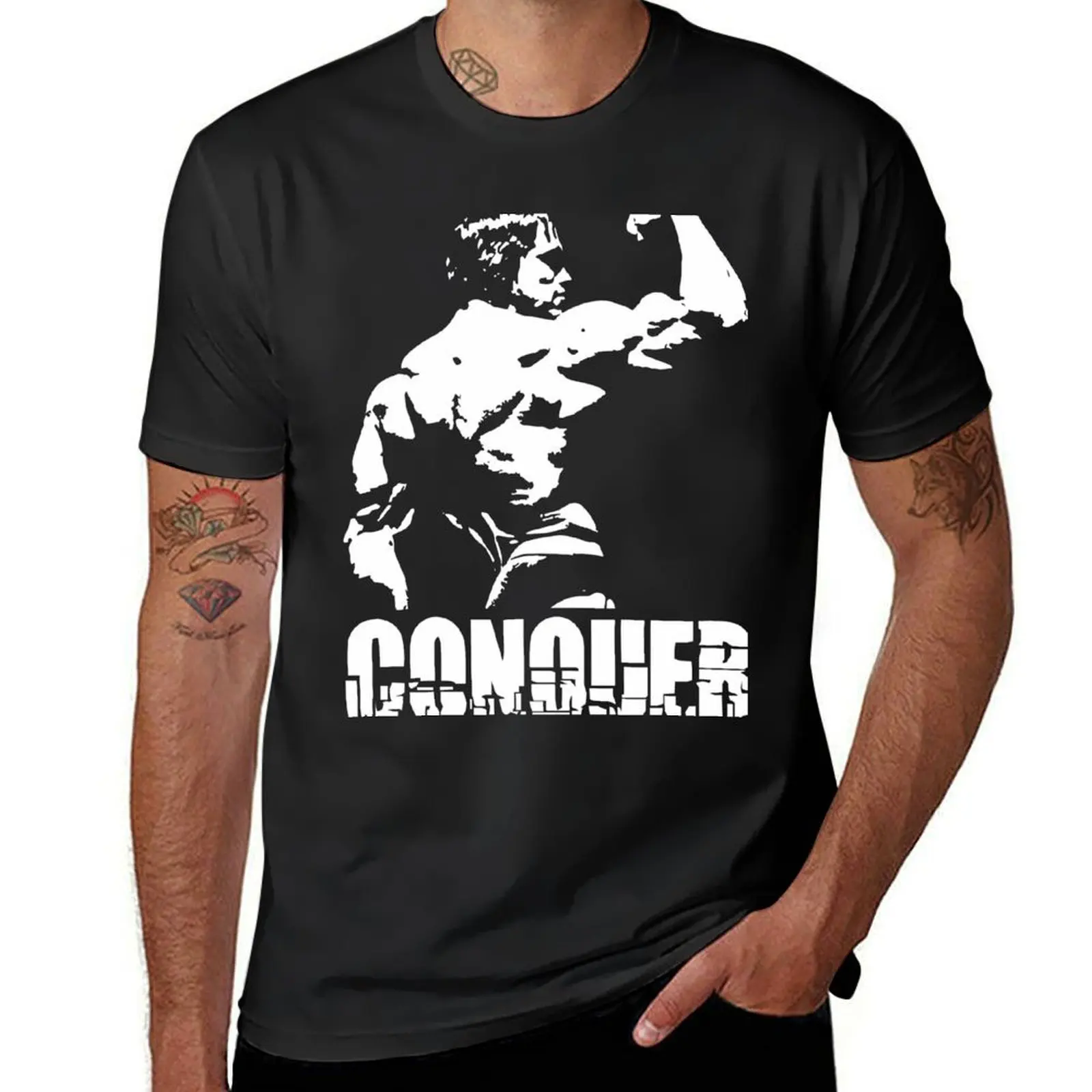 Arnold Schwarzenegger Conquer T-Shirt cute clothes oversizeds Short sleeve tee plain heavy weight t shirts for men