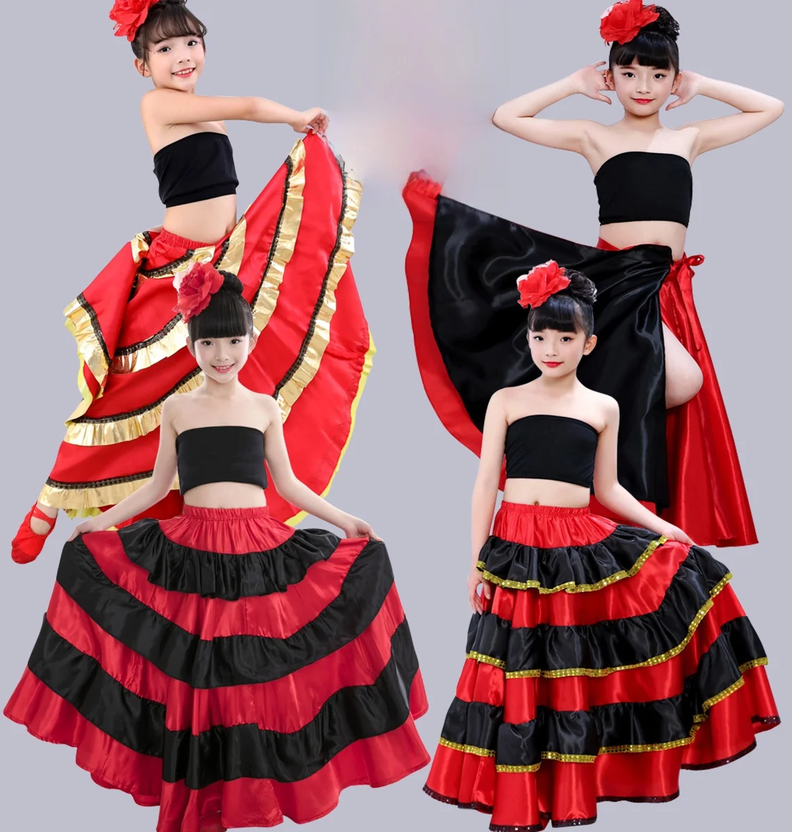 Children's Dance Skirt Outfit Bull Dance f Skirt Performance Costume Girls' Big Swing Skirt Ethnic Stage Clothing