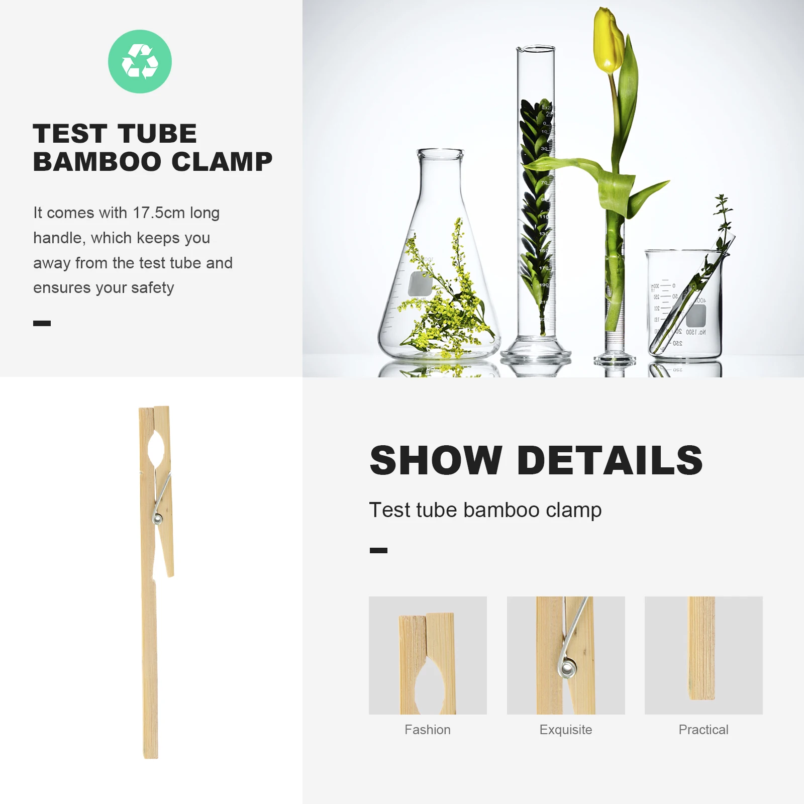 Soporte de prueba de Material de bambú, mango de 17 y 5cm, abrazadera de tubo de ensayo de laboratorio, accesorio de experimento, estante de abrazadera de madera, 10 Uds.