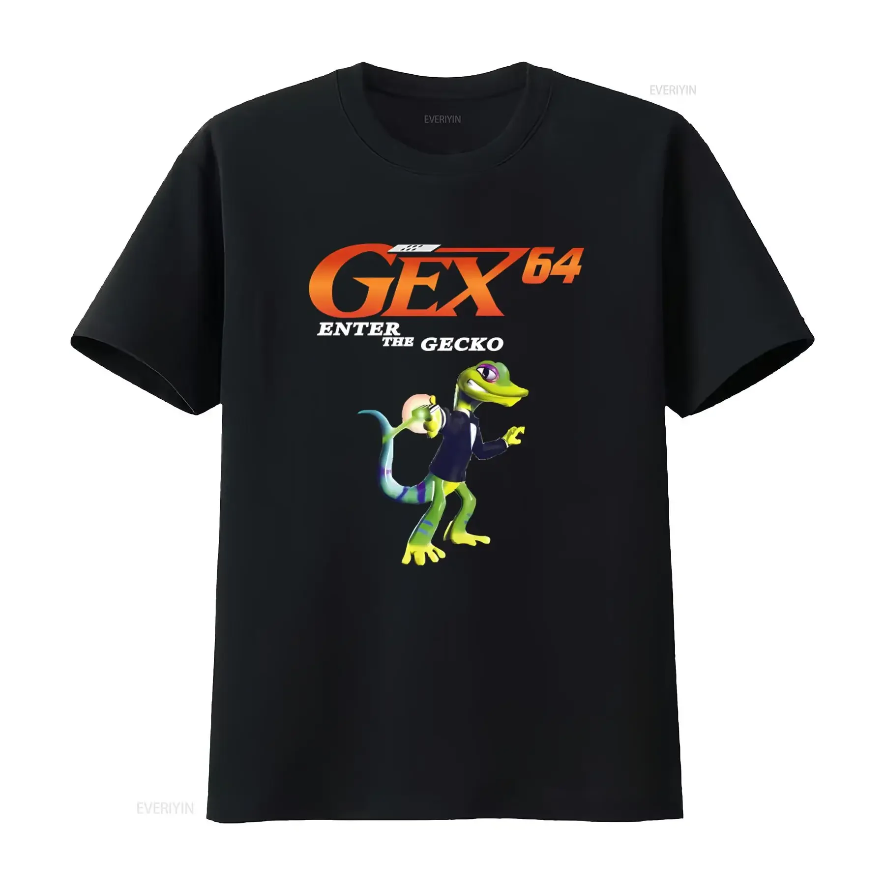 Camiseta Gex 64 Enter The Gecko N64 com arte da capa, estilo retrô, para moda casual, vintage, lavada, roupas de designer, streetwear
