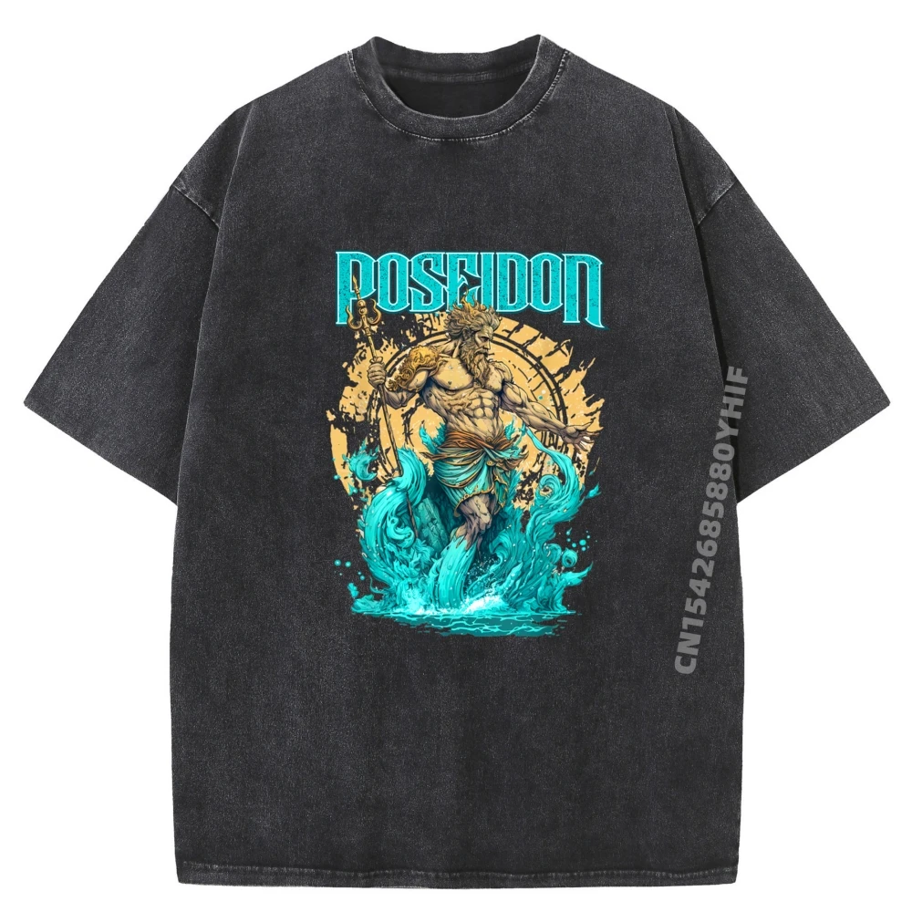 

Футболка с принтом, забавный Посейдон, Бог моря, древние обычные топы, футболки, рубашка с рисунком, мужская уличная одежда, потертые футболки