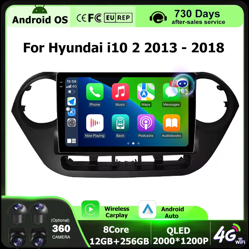 

Беспроводной Carplay для Hyundai i10 2 2013-2018 Android 16 Автомобильный радиоприемник Мультимедийный плеер GPS-навигация Стерео Bluetooth DSP