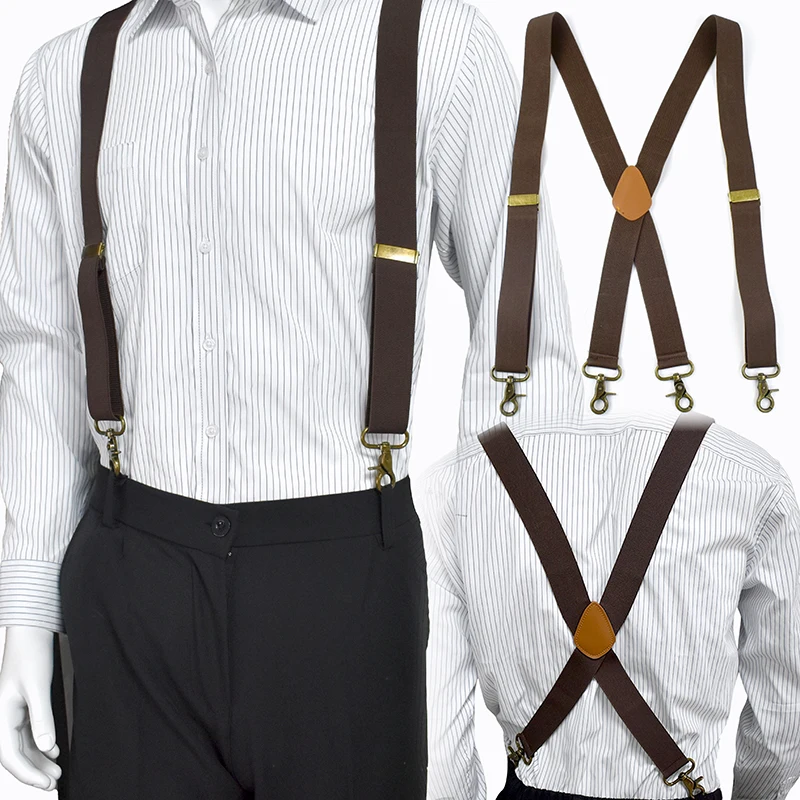 1 قطعة 3.5*120 سنتيمتر الكبار الرجال الحمالة حزام X-نوع 4 مقاطع البرونزية هوك أبازيم رجل الأقواس الحمالات المرنة للذكور السراويل