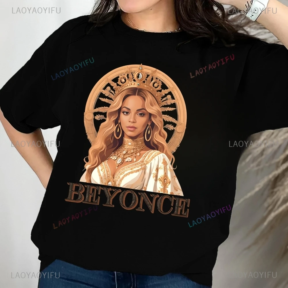 Retro Singer Beyonce Giselle Knowles Printed T-shirt Top Neutral Trend Harajuku Short Sleeve Unisex Shirt Pattern Large T-shirt