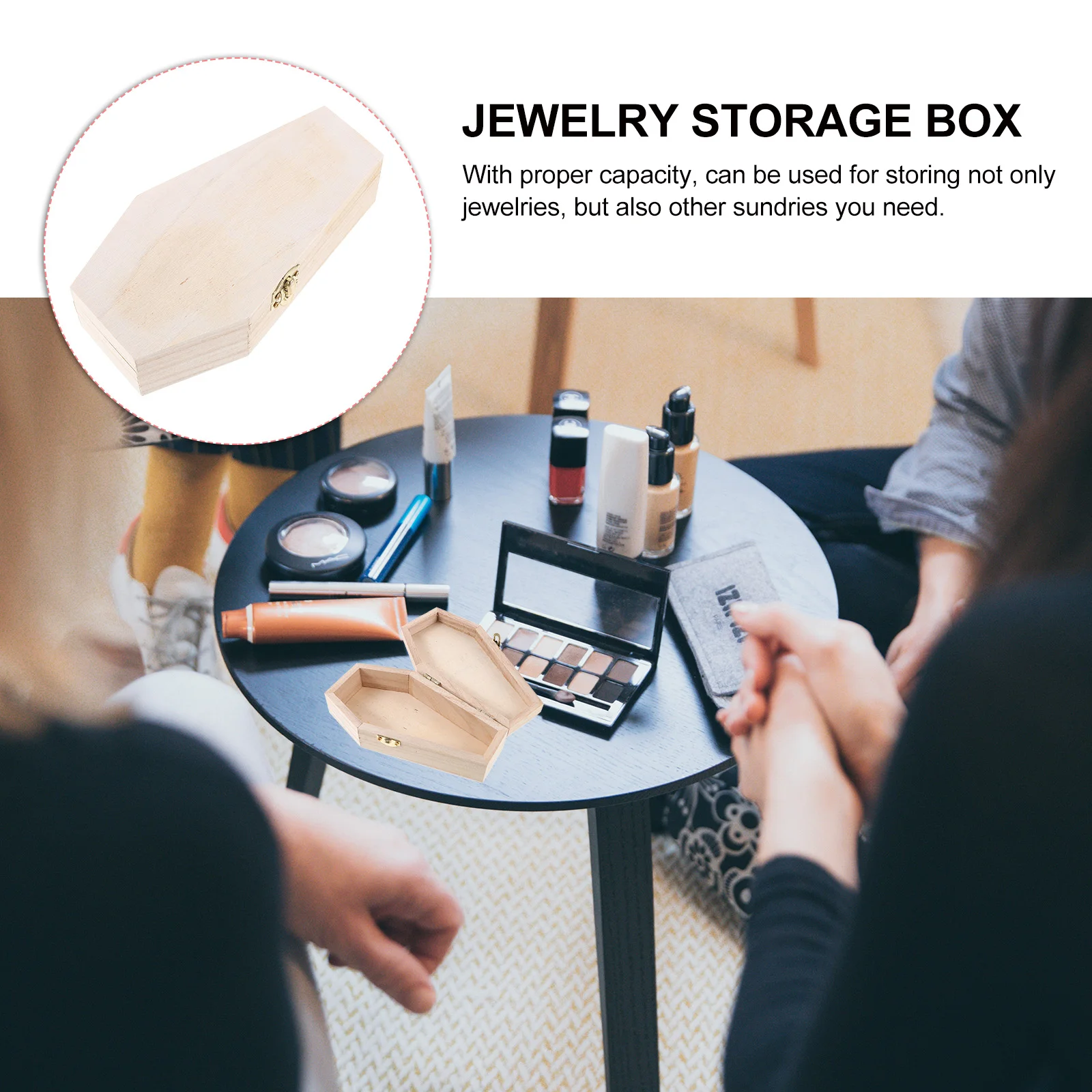 

Gothic Wooden Box Hexagonal Design Jewelry Storage Container Lightweight Wood Keepsake Box Gift Coffin Shape Natural Texture