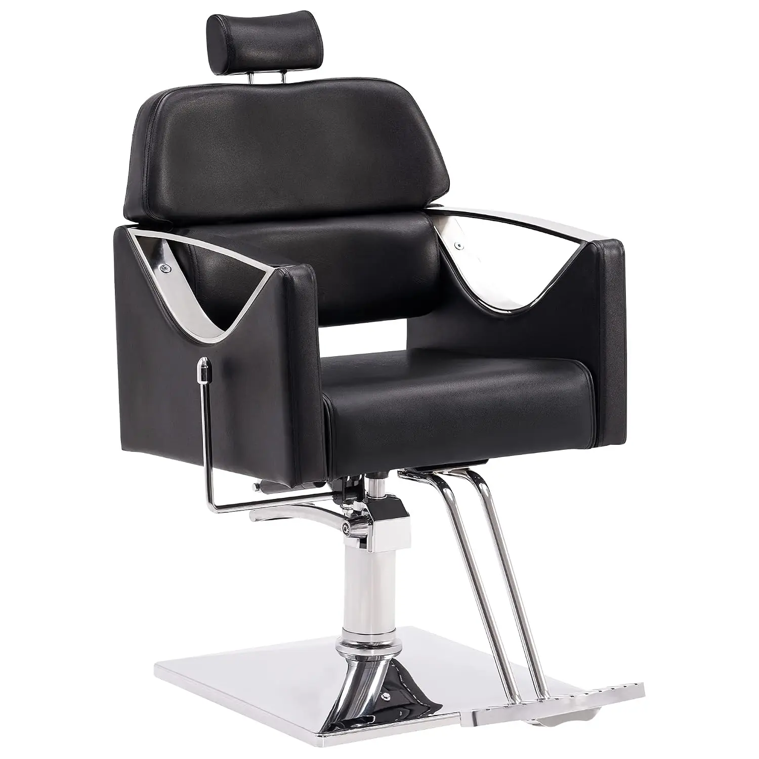Classic Reclining Barber Chair Heavy-Duty Leather Adjustable Headrest Professional Salon Equipment Black, Customized