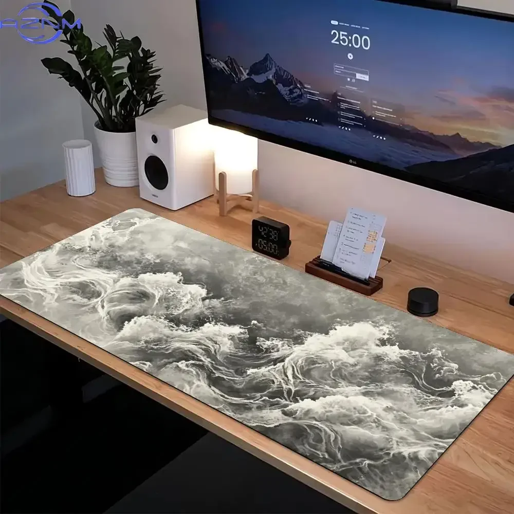 Dynamic Blue Ocean Wave Graphic Extended Mouse Pad Non Slip Rubber Desktop Mat For Home Office Laptop Gaming Setup