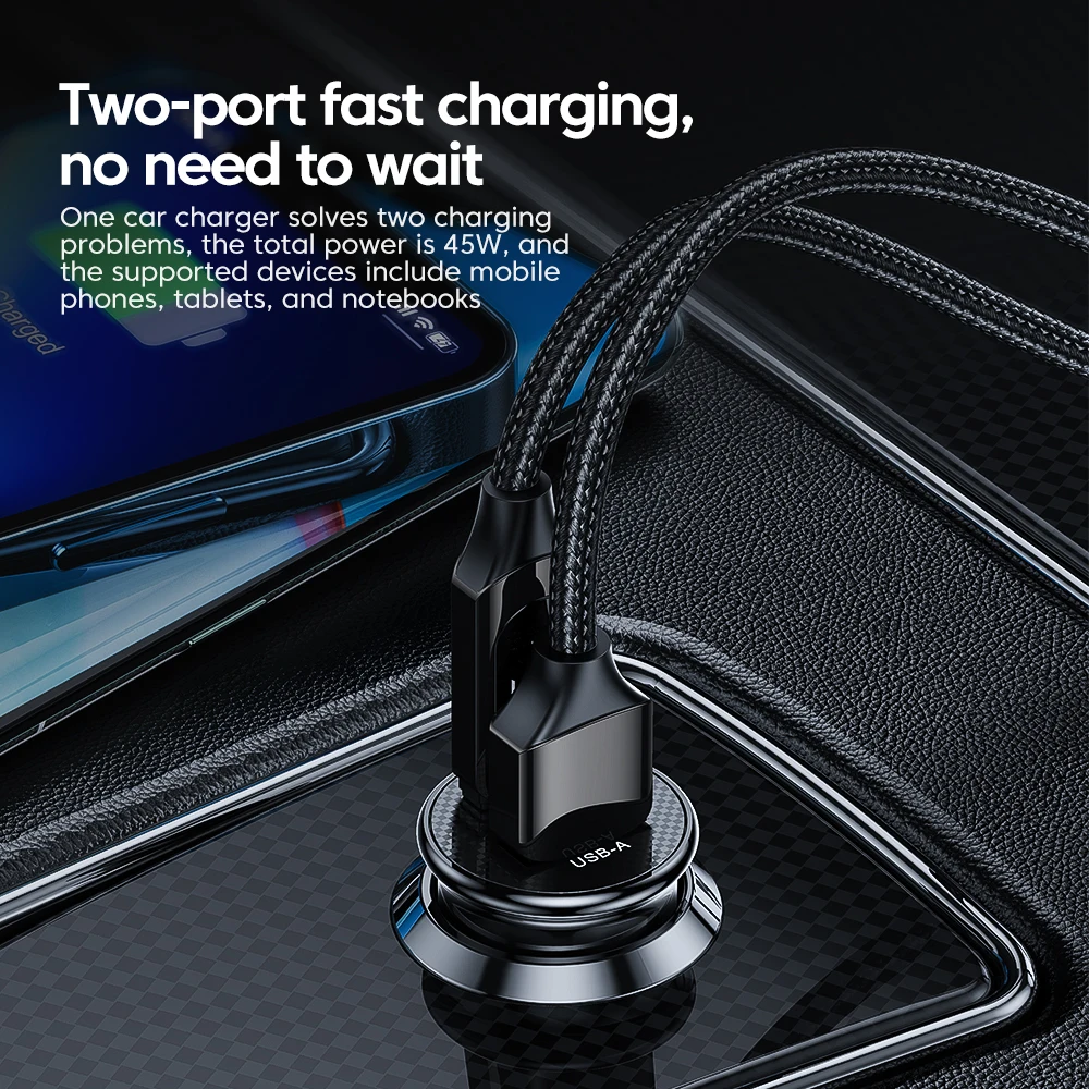 Toocki USB C Car Charger QC 4.0 PD3.0 45W Type C Fast Car Phone Charger For iPhone 14 13 12 Samsung S22 Ultra Xiaomi Huawei Poco