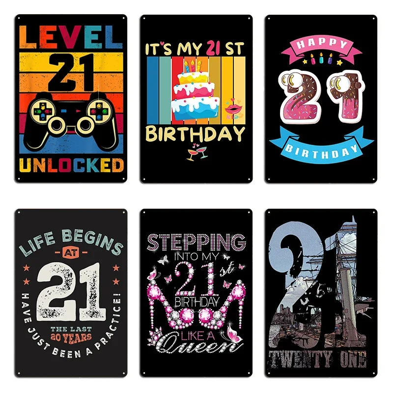 Level 21 Unlocked 21st Birthday Matching Video Game Metal Wall Mural Pub Living Room Personalized Kitchen Tin Sign Poster