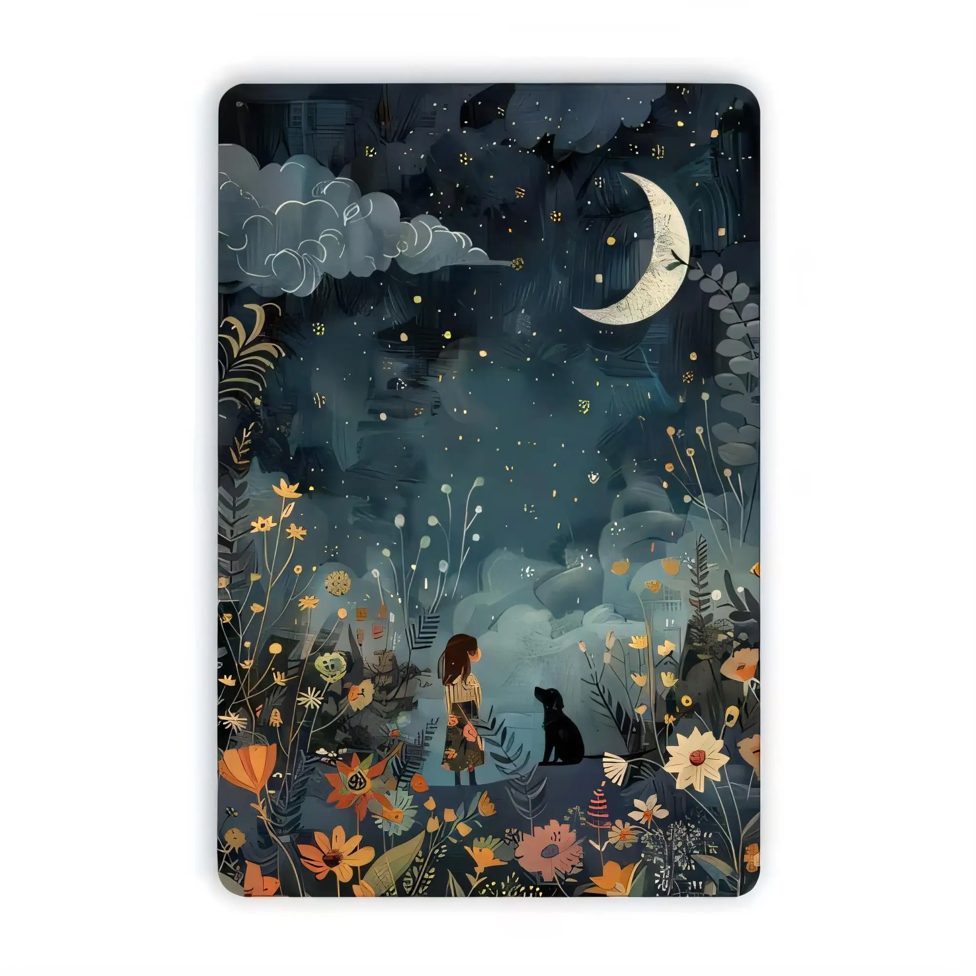 Tin Sign, Night Garden Moonlight Witch Cat Decorative Metal Wall Art Plaque, Vintage Halloween Farmhouse Style for Bedroom Livin