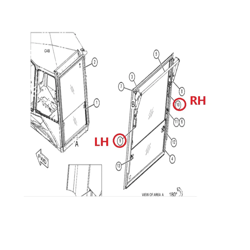 491-5034,491-5035,HANDLE Lock WINDOW DOOR BACKHOE LOADER 426F2,416F2,420F2,430F2,415F2,416F2,430F2,440, 428F2,434