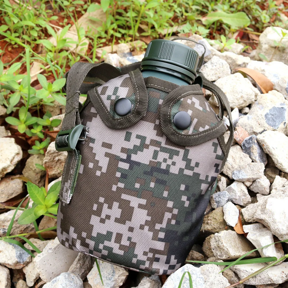 1Set Military Water Bottle 1L Heavy Duty Aluminum Camouflage Canteen Thermal Anti Hot Backpack Hook Camping Hiking Adventure