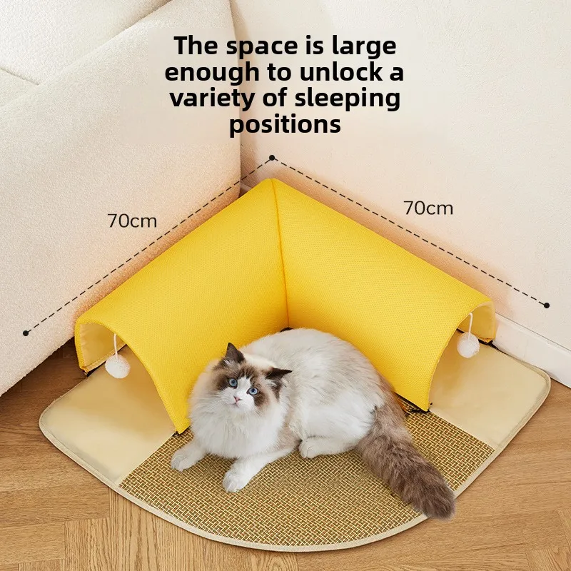 

Cat Bed Summer Cool Mat Washable Removable Cat Tunnel Play House for All Seasons
