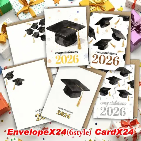 24 Set Graduation Greeting Cards with Envelopes,Congratulations 2026 Graduation Cards Graduation Caps for Graduation Celebration