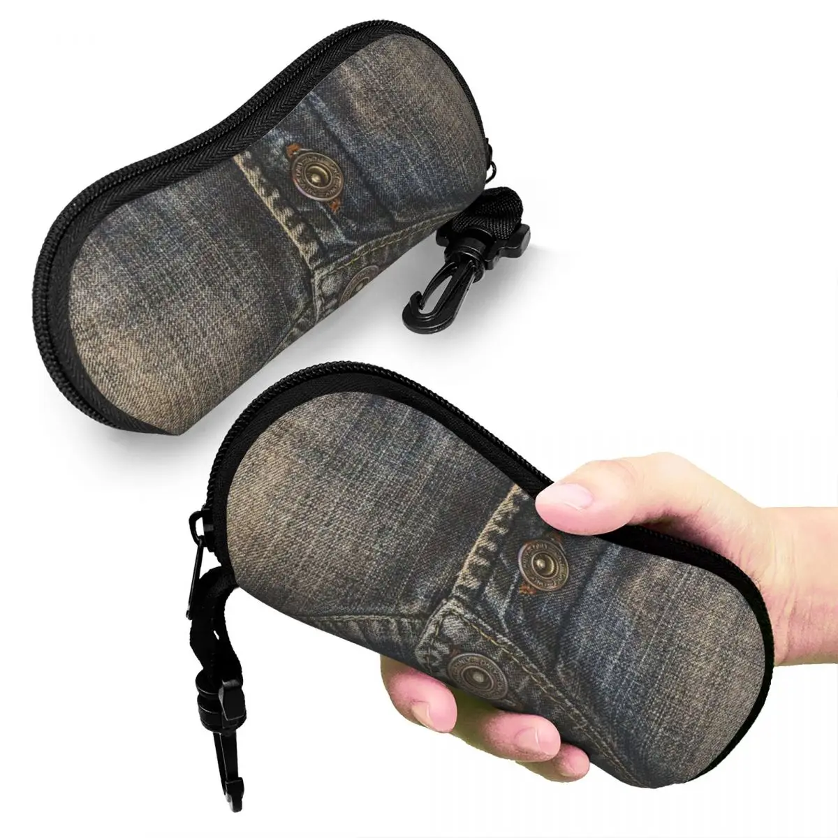 

Two Pocket I Love Bluejeans Denim Shell Glasses Case Protective Sunglasses Box Women Men Soft Eyeglass Bag Pouch