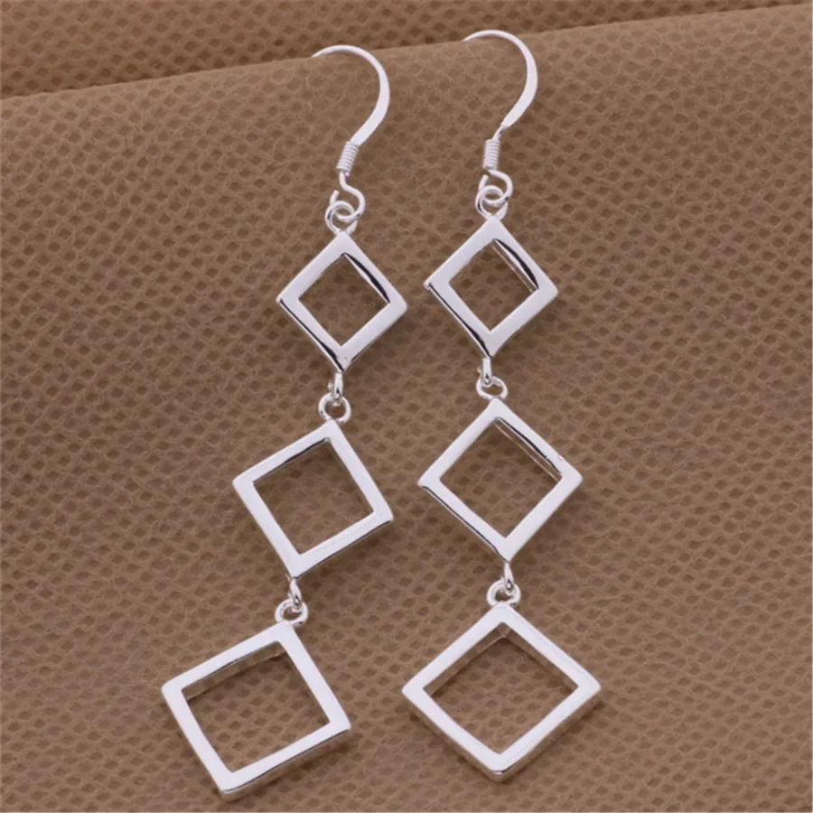 Street all-match 925 Sterling silver Pretty Square long earrings for women luxury designer jewelry fashion party wedding gifts