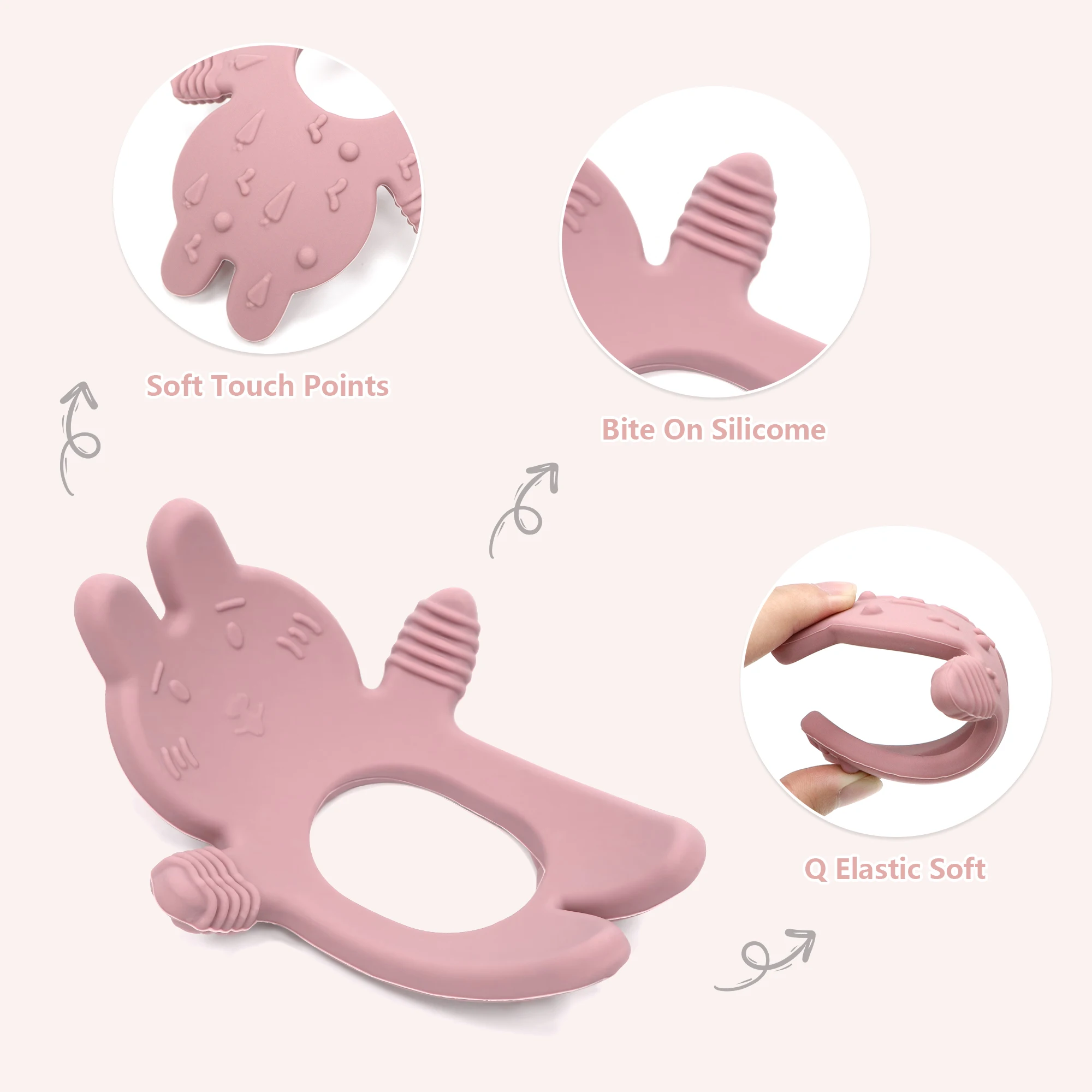 Urocza zabawka dla niemowląt w kształcie króliczka, gryzak, silikon spożywczy, odpowiedni dla dzieci w wieku 0-12 miesięcy, świetny prezent dla noworodka.