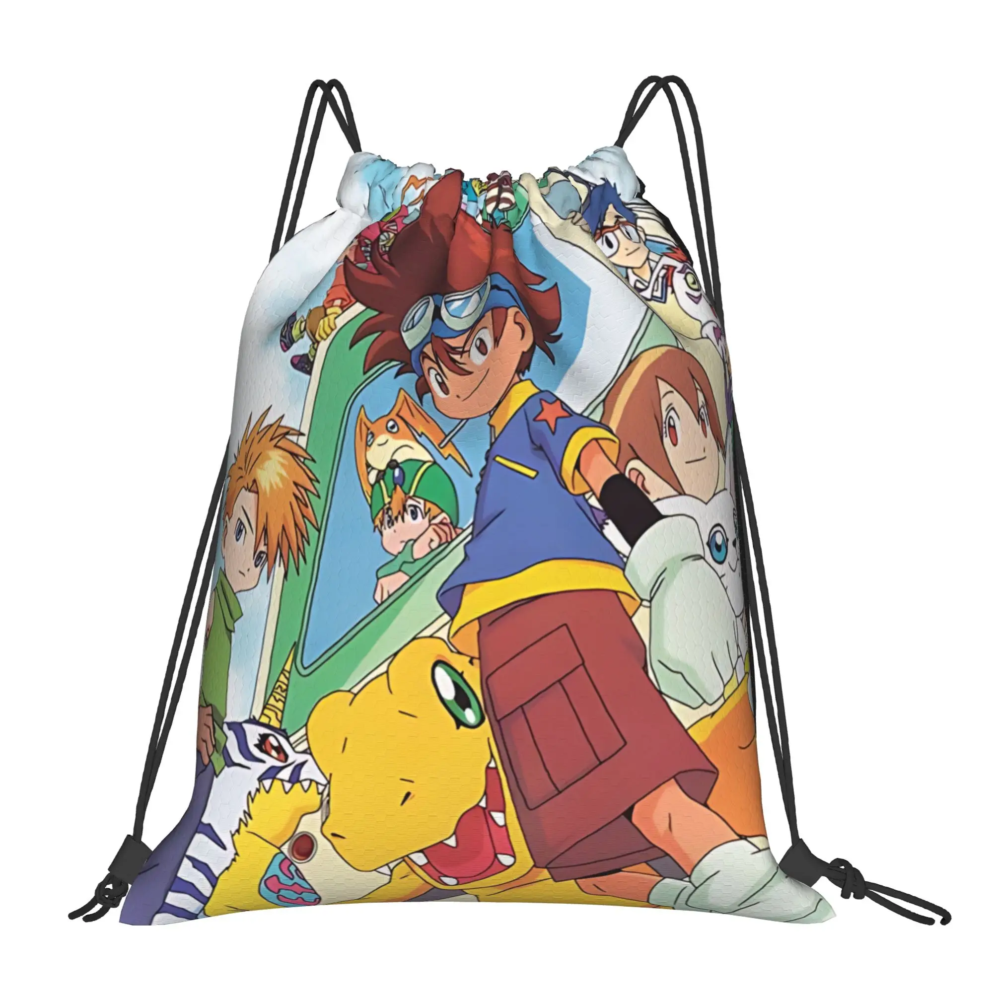For travel Pouch Digital Monster  Kawaii Drawstring Bags Shopping Shoe Clothes Storage Multi-function Teen Portable Rucksack