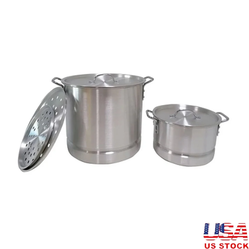 

28qt 10qt Aluminum Steamer Set with Tray Riveted Handles Ideal Seafood Vegetables Outdoor Cooking Family Gatherings