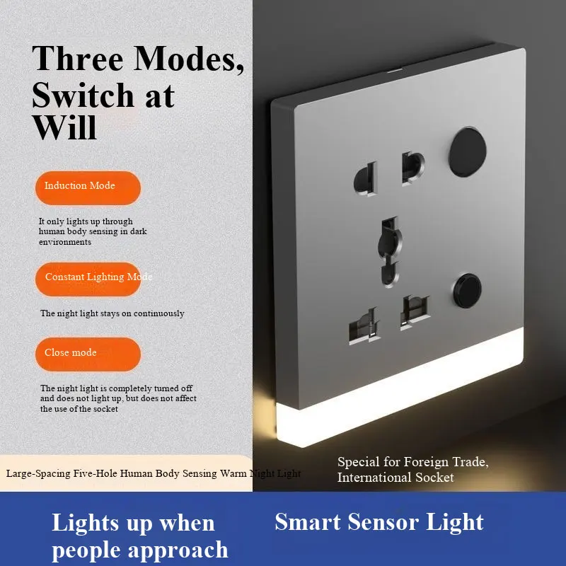 Adjustable Infrared Human Body Sensor LED Night Light 86-Type 5Pin Socket Floor Lamp for Hallway Stair Step Tread Multi-Function