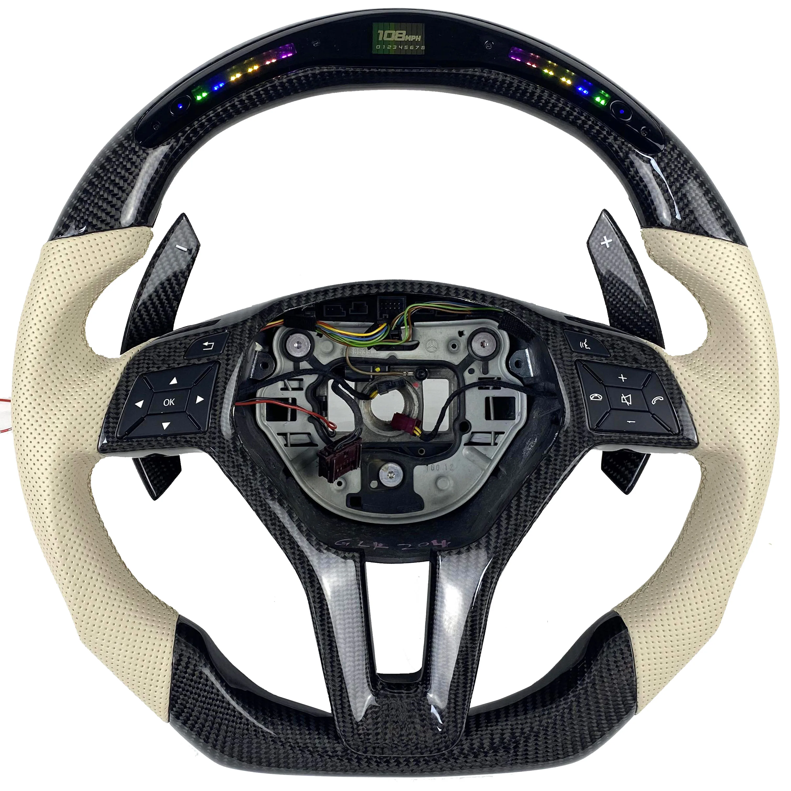 for Mercedes Benz A45 AMG CLS S-Model W176 C63 W204 CLA Customized carbon fiber steering wheel beige leather LED