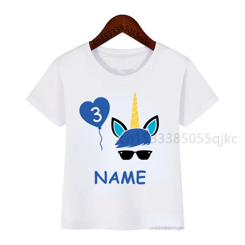 Kid Custom Name Unicorn Number T-Shirt Boy Girl Funny Birthday Party Gift T-Shirt Baby