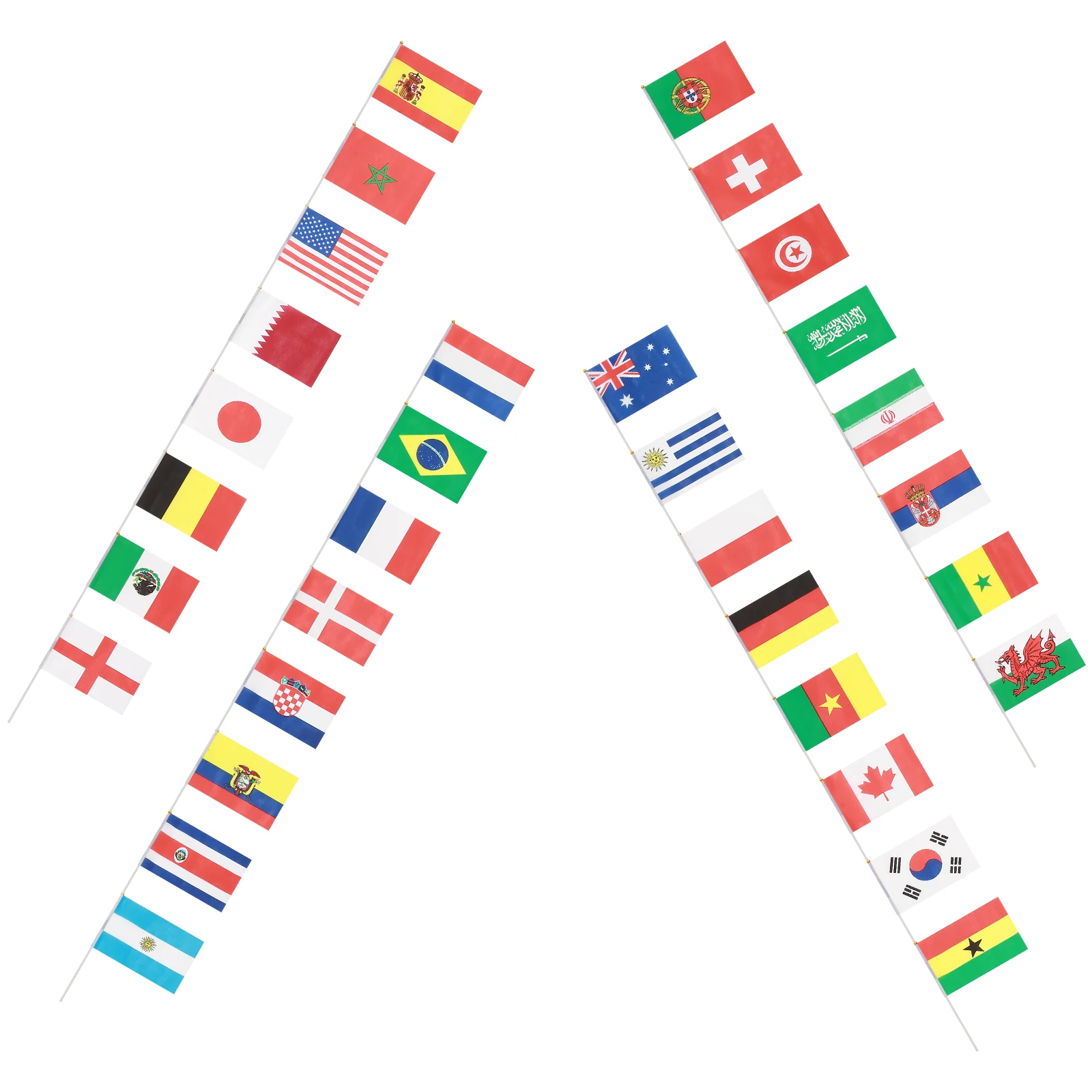 32PCS Hand Held National Flag Stick International Country Flags On Stick Banners for Bar Party Decor Hand waving 32 countries