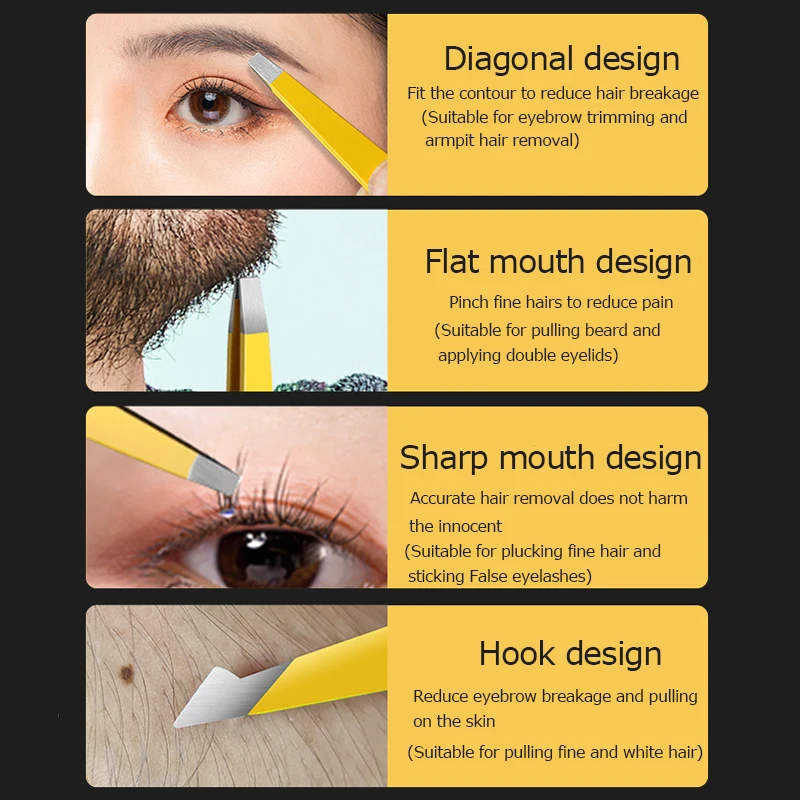 4 Pcs Eyebrow Tweezers Set Eyebrow Clip Clamps Trimming Tool Tweezers for Hair Beard Removal with Leather Case Slant Makeup Tool