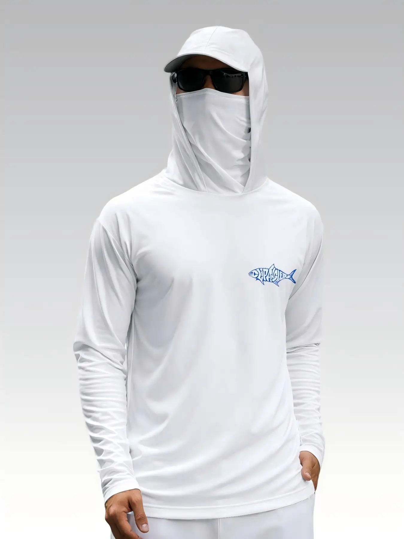 Men's hooded fishing jacket - sun protection breathable long-sleeved quick-drying outdoor fishing with face mask