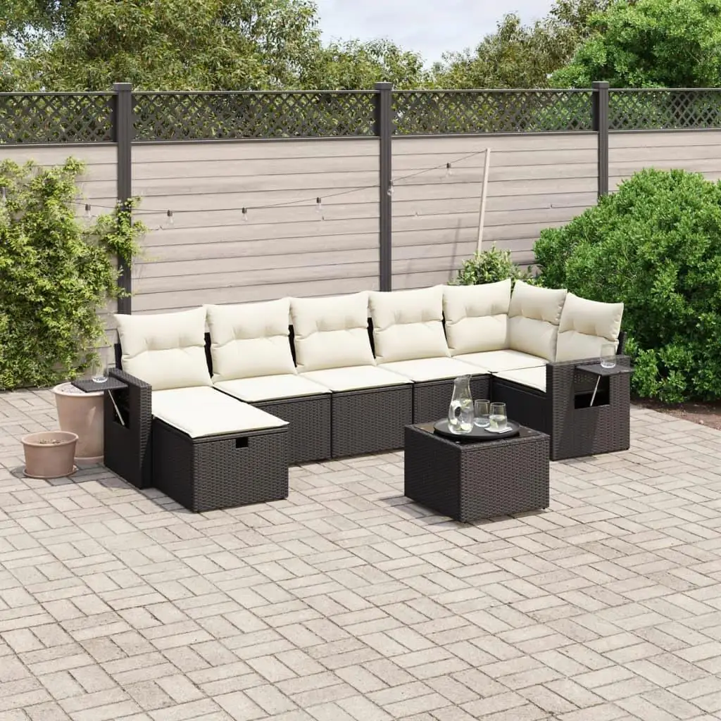 

Garden Sofa Set Black Poly Rattan Large Modular Outdoor Seating Furniture for Patio Deck Backyard