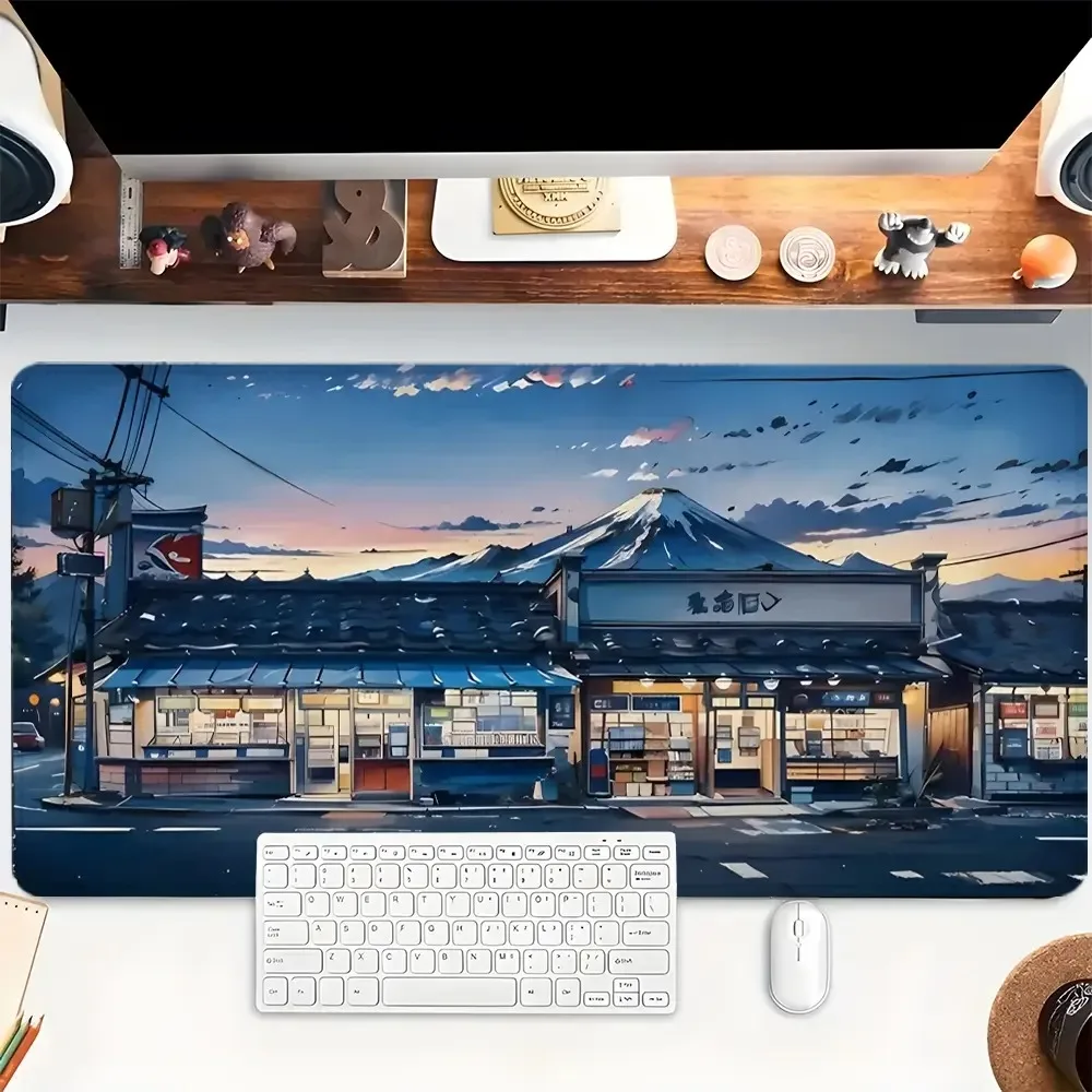 Town scene mouse pad at dusk  Desktop pad with Japanese mountain pattern коврик для мышки alfombrillas gaming
